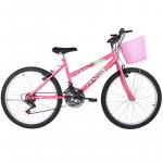 Bicicleta Feminina Aro 24 Mountain Bike Com Cesta - Rosa