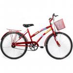 Bicicleta Feminina Dolphin Aro 24 Com Cesta E Garupa - Vermelha