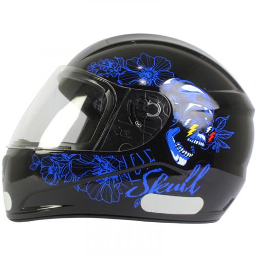 Capacete Fly F9 DJ SKULL Preto Com Azul