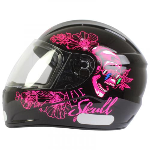 Capacete Fly F9 DJ SKULL Preto Com Rosa