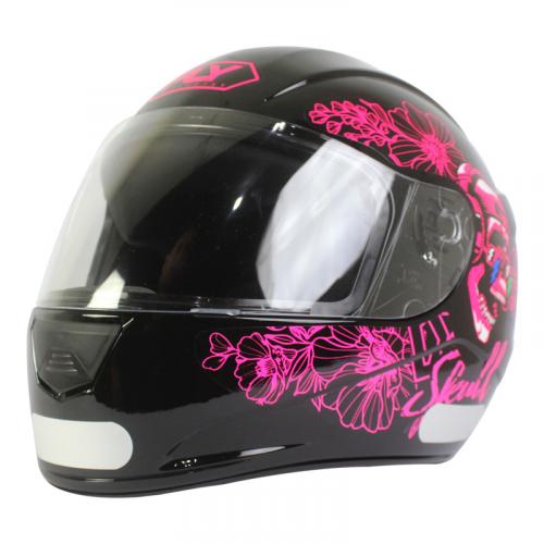 Capacete Fly F9 DJ SKULL Preto Com Rosa