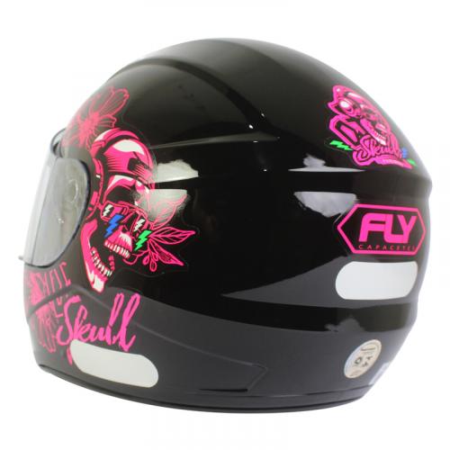 Capacete Fly F9 DJ SKULL Preto Com Rosa