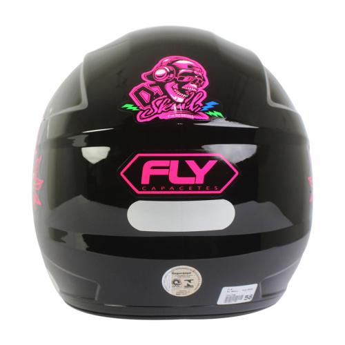 Capacete Fly F9 DJ SKULL Preto Com Rosa