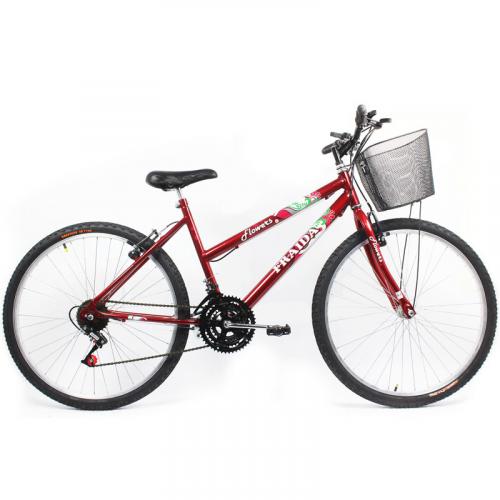 Bicicleta Feminina Aro 26 Mountain Bike Com Cesta - Vermelha