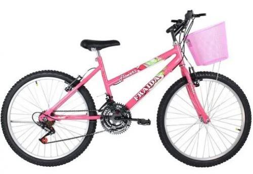 Bicicleta Feminina Aro 20 Mountain Bike - Rosa Com Cesta