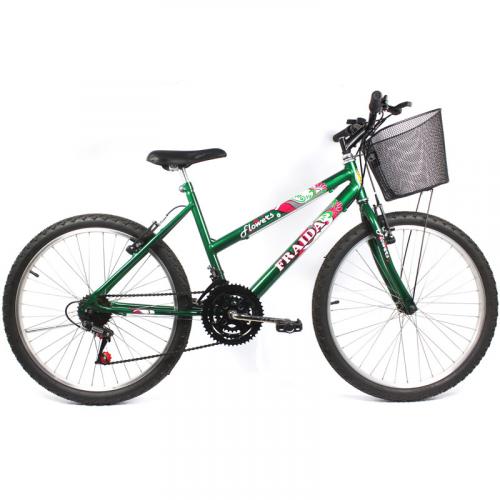 Bicicleta Feminina Aro 24 Mountain Bike Com Cesta - Verde