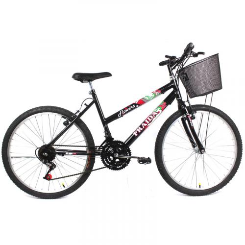 Bicicleta Feminina Aro 24 Mountain Bike Com Cesta - Preto