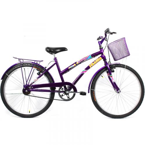 Bicicleta Feminina Dolphin Aro 24 Com Cesta E Garupa - Violeta