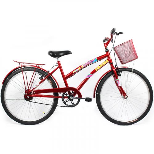Bicicleta Feminina Dolphin Aro 24 Com Cesta E Garupa - Vermelha