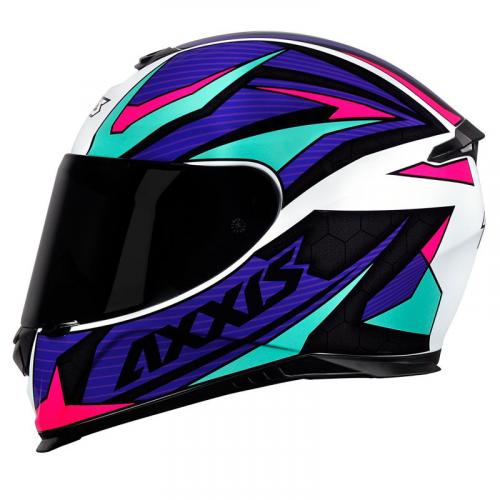 Capacete Axxis EAGLE POWER GLOS Branco Com Roxo e Turquesa