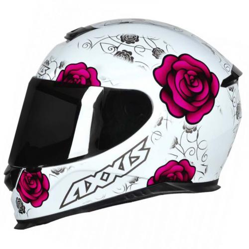 Capacete Axxis EAGLE FLOWERS Branco Com Rosa