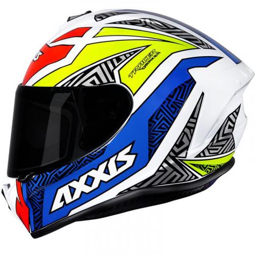 Capacete Axxis Draken TRACER Branco Com Cinza e Azul